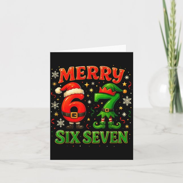 Merry Six Seven Funny Meme 67 Christmas Couple Des Card (Front)