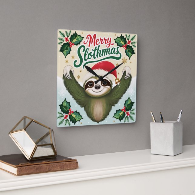 Merry Sloath christmas  Square Wall Clock (Office)