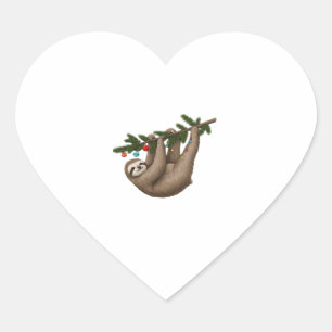 Merry Sloth on Christmas Tree Branch with Ornament Heart Sticker