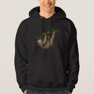 Merry Sloth on Christmas Tree Branch with Ornament Hoodie