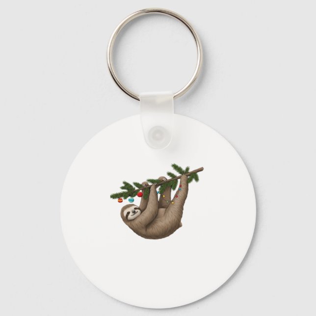 Merry Sloth on Christmas Tree Branch with Ornament Key Ring (Front)