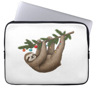 Merry Sloth on Christmas Tree Branch with Ornament Laptop Sleeve