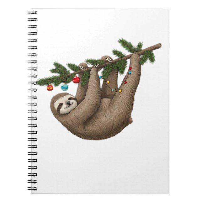 Merry Sloth on Christmas Tree Branch with Ornament Notebook (Front)