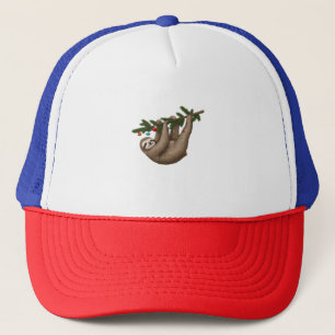 Merry Sloth on Christmas Tree Branch with Ornament Trucker Hat