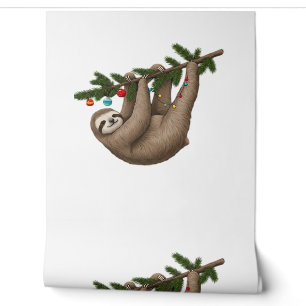 Merry Sloth on Christmas Tree Branch with Ornament Wallpaper