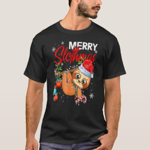 Merry Slothmas Christmas Lights Pajama For Sloth T-Shirt