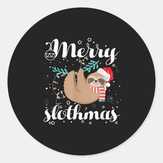 Merry Slothmas Christmas Pajama For Sloth Lovers  Classic Round Sticker (Front)