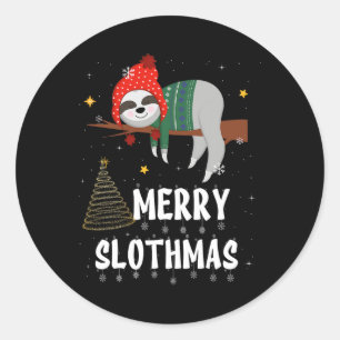 Merry Slothmas Christmas Pajama For Sloth Lovers Classic Round Sticker