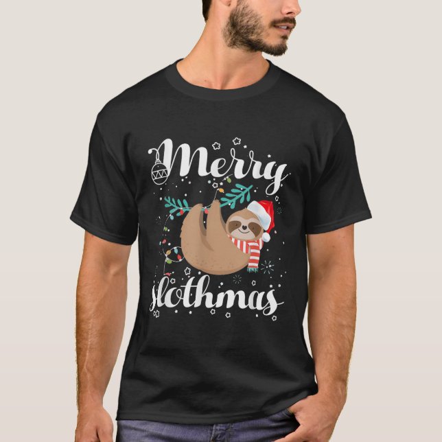 Merry Slothmas Christmas Pajama For Sloth Lovers  T-Shirt (Front)
