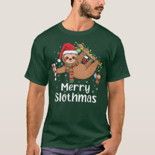 Merry Slothmas Christmas sloth pyjamas Santa hat X T-Shirt