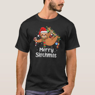 Merry Slothmas Christmas Sloth Pyjamas Santa Hat X T-Shirt