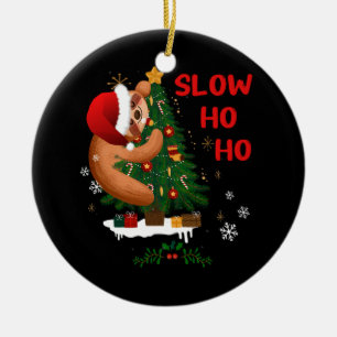 Merry Slothmas Christmas Sloth Santa Hat Sleeping  Ceramic Ornament