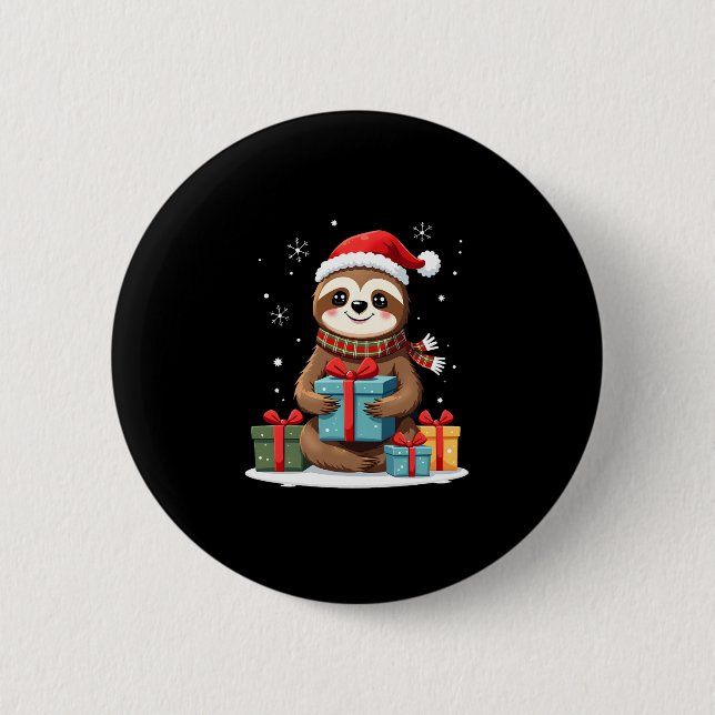 Merry Slothmas cute Christmas sloth Santa hat Xmas 6 Cm Round Badge (Front)