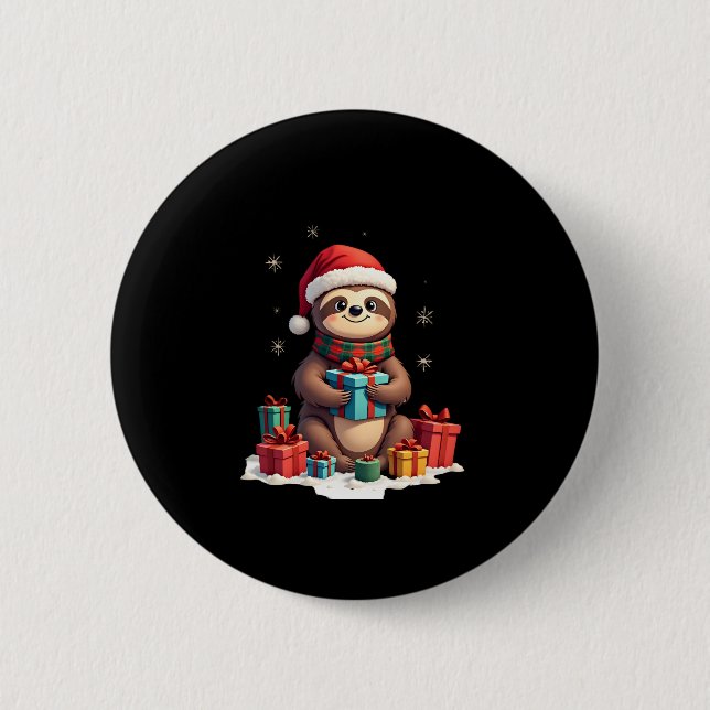 Merry Slothmas cute Christmas sloth Santa hat Xmas 6 Cm Round Badge (Front)