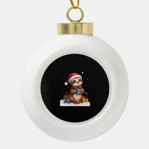 Merry Slothmas cute Christmas sloth Santa hat Xmas Ceramic Ball Christmas Ornament