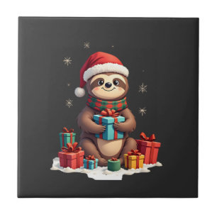 Merry Slothmas cute Christmas sloth Santa hat Xmas Ceramic Tile