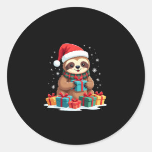 Merry Slothmas cute Christmas sloth Santa hat Xmas Classic Round Sticker