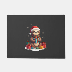 Merry Slothmas cute Christmas sloth Santa hat Xmas Doormat