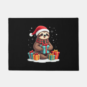 Merry Slothmas cute Christmas sloth Santa hat Xmas Doormat