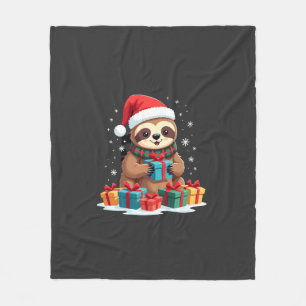 Merry Slothmas cute Christmas sloth Santa hat Xmas Fleece Blanket