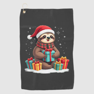 Merry Slothmas cute Christmas sloth Santa hat Xmas Golf Towel