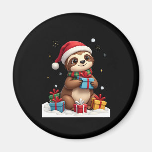 Merry Slothmas cute Christmas sloth Santa hat Xmas Magnet