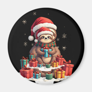 Merry Slothmas cute Christmas sloth Santa hat Xmas Magnet