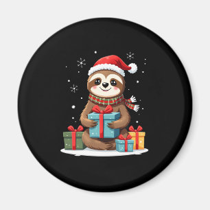 Merry Slothmas cute Christmas sloth Santa hat Xmas Magnet