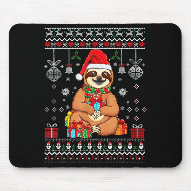 Merry Slothmas Cute Christmas Sloth Santa Hat Xmas Mouse Pad (Front)