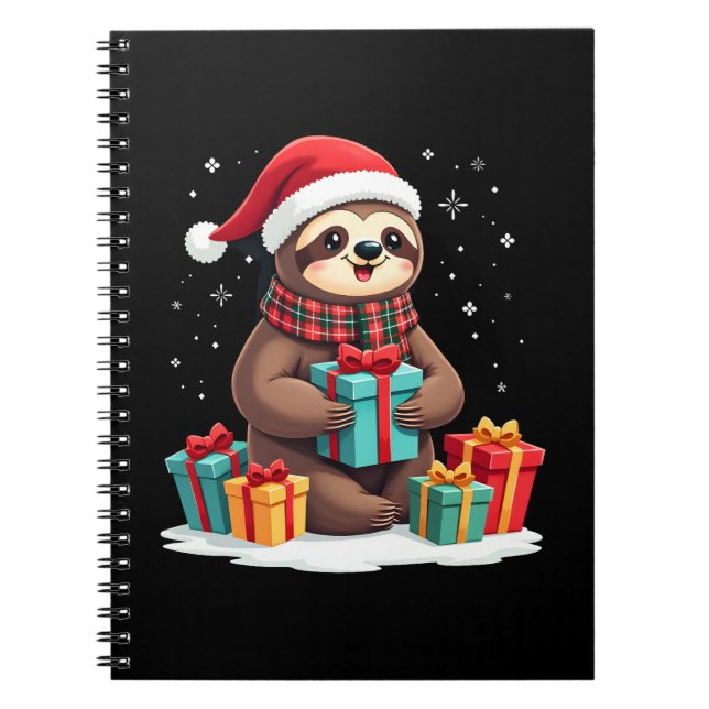Merry Slothmas cute Christmas sloth Santa hat Xmas Notebook (Front)