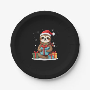 Merry Slothmas cute Christmas sloth Santa hat Xmas Paper Plate