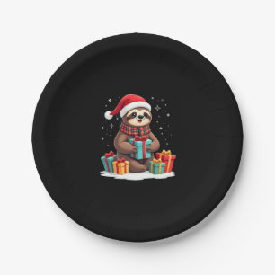 Merry Slothmas cute Christmas sloth Santa hat Xmas Paper Plate