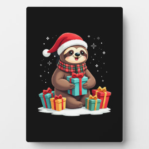 Merry Slothmas cute Christmas sloth Santa hat Xmas Plaque