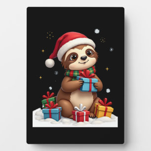 Merry Slothmas cute Christmas sloth Santa hat Xmas Plaque