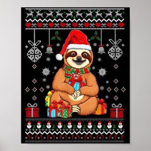 Merry Slothmas Cute Christmas Sloth Santa Hat Xmas Poster