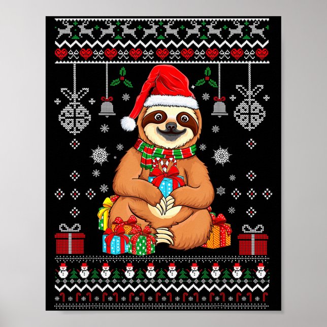 Merry Slothmas Cute Christmas Sloth Santa Hat Xmas Poster (Front)