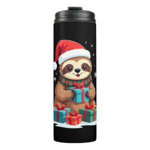 Merry Slothmas cute Christmas sloth Santa hat Xmas Thermal Tumbler