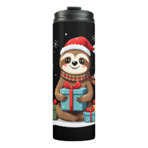 Merry Slothmas cute Christmas sloth Santa hat Xmas Thermal Tumbler