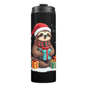 Merry Slothmas cute Christmas sloth Santa hat Xmas Thermal Tumbler