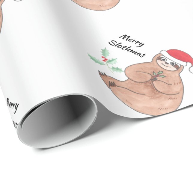 Merry Slothmas Cute Christmas  Wrapping Paper (Roll Corner)