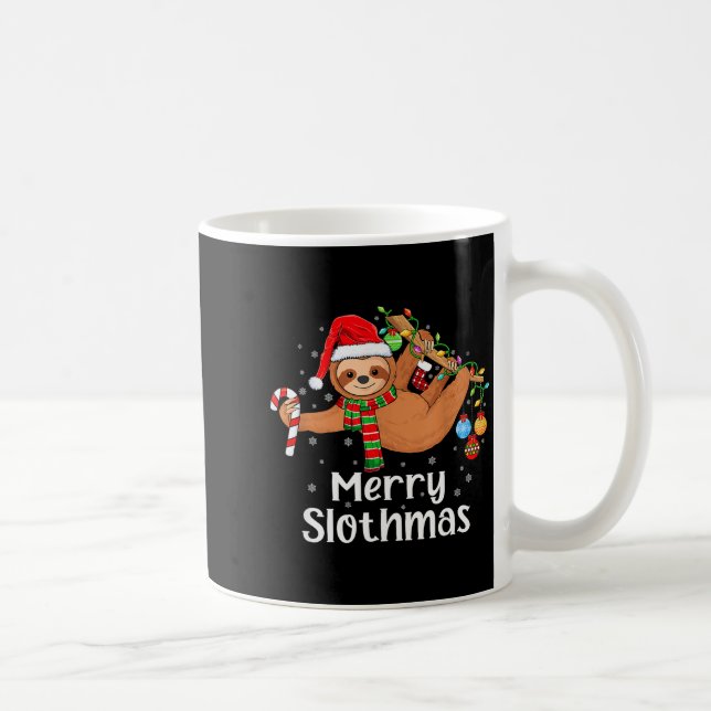 Merry Slothmas Cute Xmas Sloth Santa Hat Christmas Coffee Mug (Right)