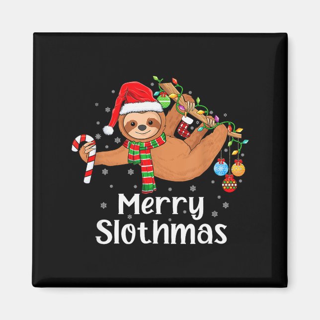 Merry Slothmas Cute Xmas Sloth Santa Hat Christmas Magnet (Front)