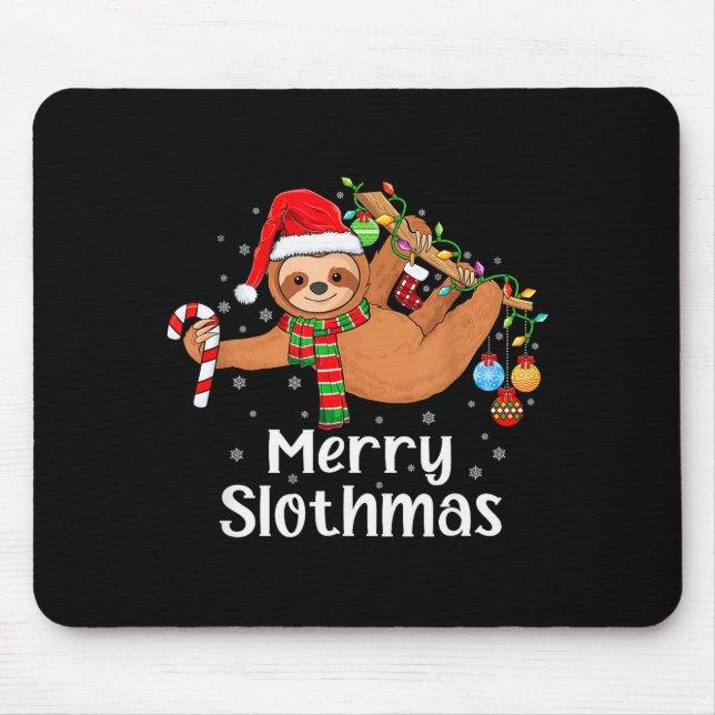 Merry Slothmas Cute Xmas Sloth Santa Hat Christmas Mouse Pad (Front)