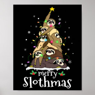Merry Slothmas Cute Xmas Sloth Santa Hat Christmas Poster