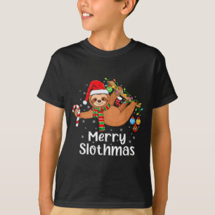 Merry Slothmas Cute Xmas Sloth Santa Hat Christmas T-Shirt