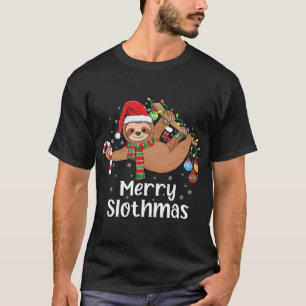 Merry Slothmas cute Xmas sloth Santa hat Christmas T-Shirt