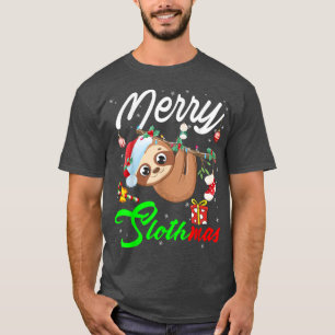 Merry Slothmas Funny Hanging Santa Sloth Christmas T-Shirt