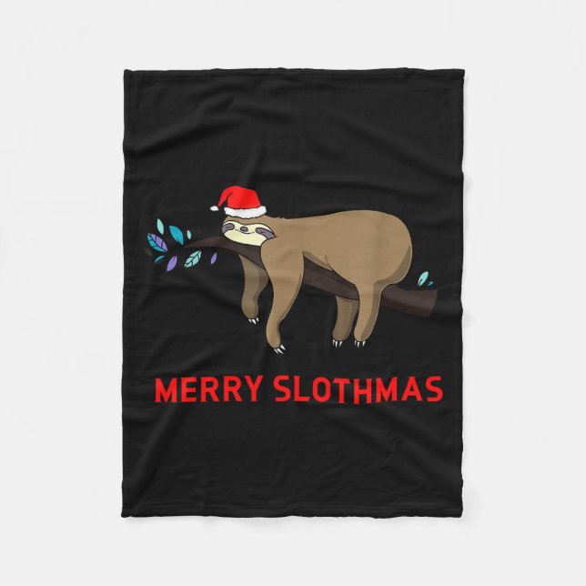 Merry Slothmas Funny Sloth Christmas  Fleece Blanket (Front)