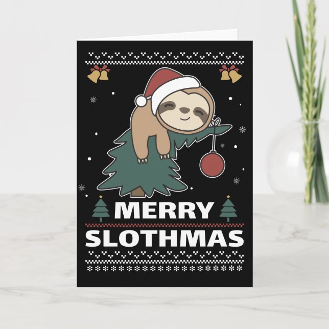 Merry Slothmas Funny Sloth Christmas Pun Card (Front)