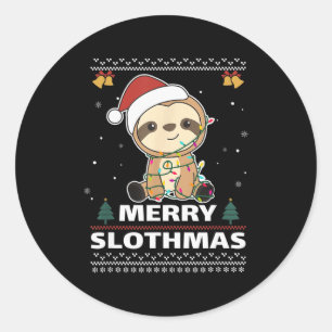 Merry Slothmas Funny Sloth Christmas Pun Classic Round Sticker